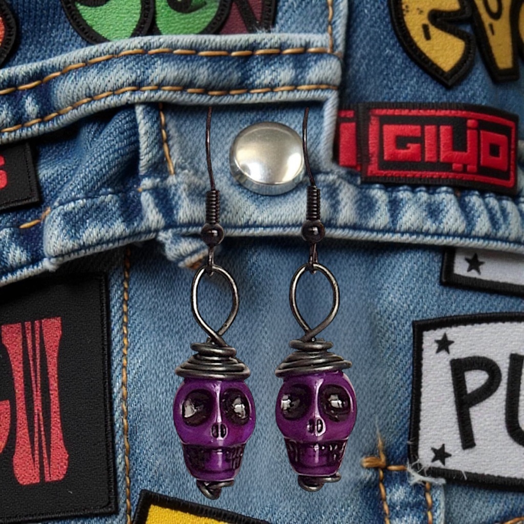 5 For $25whimsygoth Purple Skull Dangles Earrings